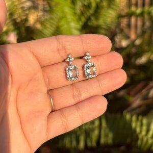 18K White Gold Plated Light Blue Diamond Stud Earrings